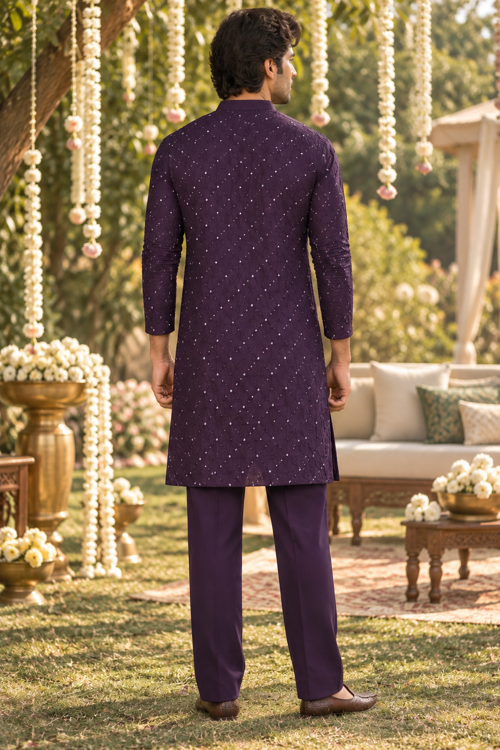 Plum bandhani kurta set
