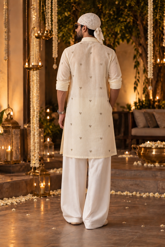 Off white embroidered kurta set