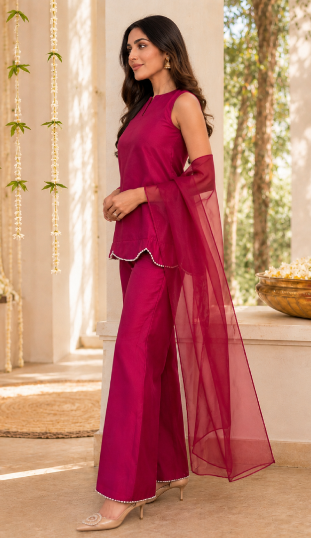 Ruby Scallop Kurta Set