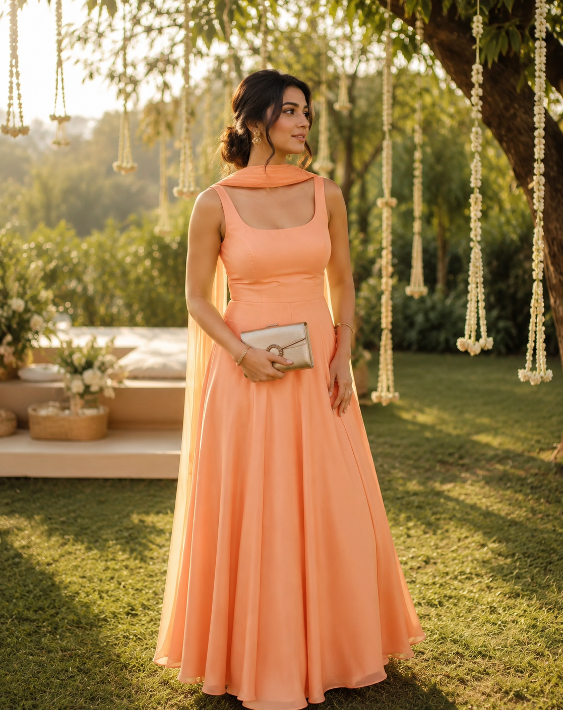 Soft peach floor-length Anarkali