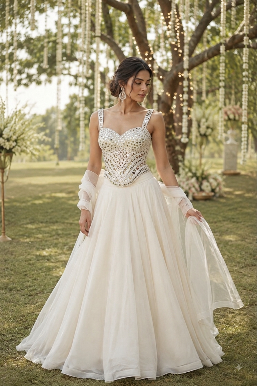 Ivory Mirror work lehenga