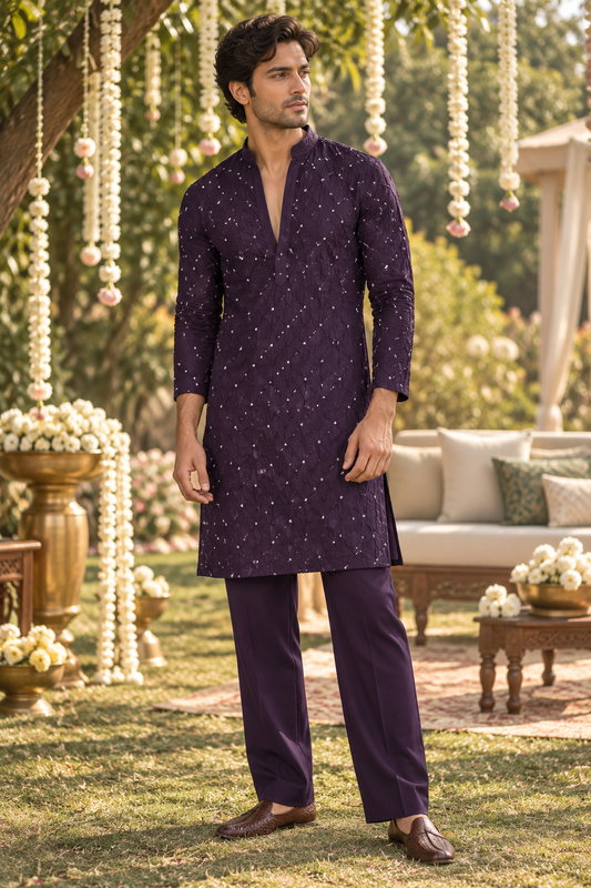 Plum bandhani kurta set