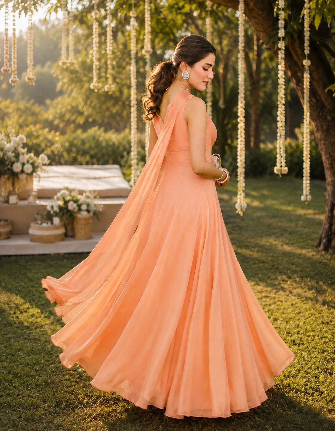 Soft peach floor-length Anarkali