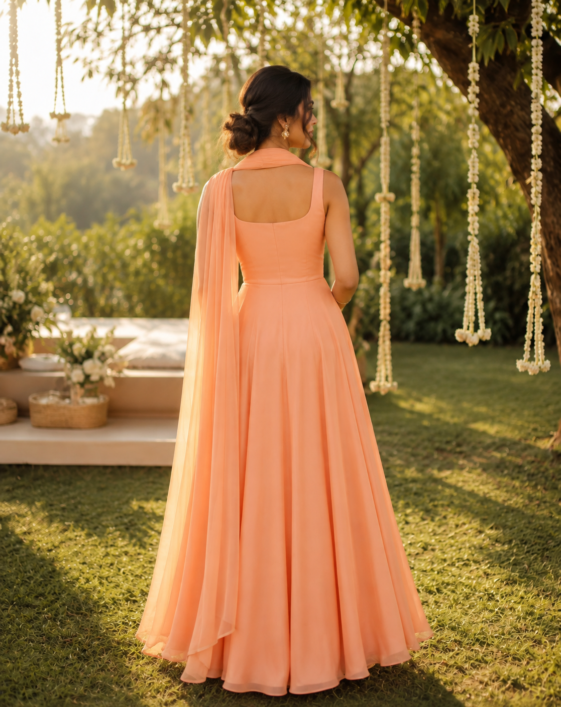 Soft peach floor-length Anarkali