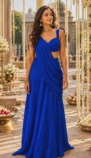 Royal-blue-Pre-draped Saree