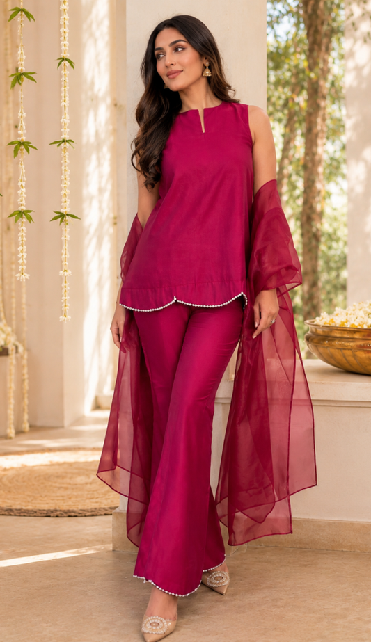 Ruby Scallop Kurta Set